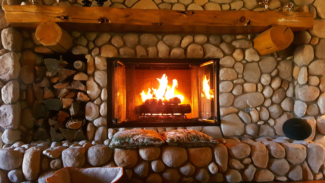 Fireplace in a Stone House